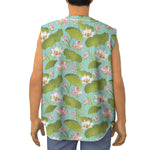 Pink Lotus Pattern Print Sleeveless Baseball Jersey