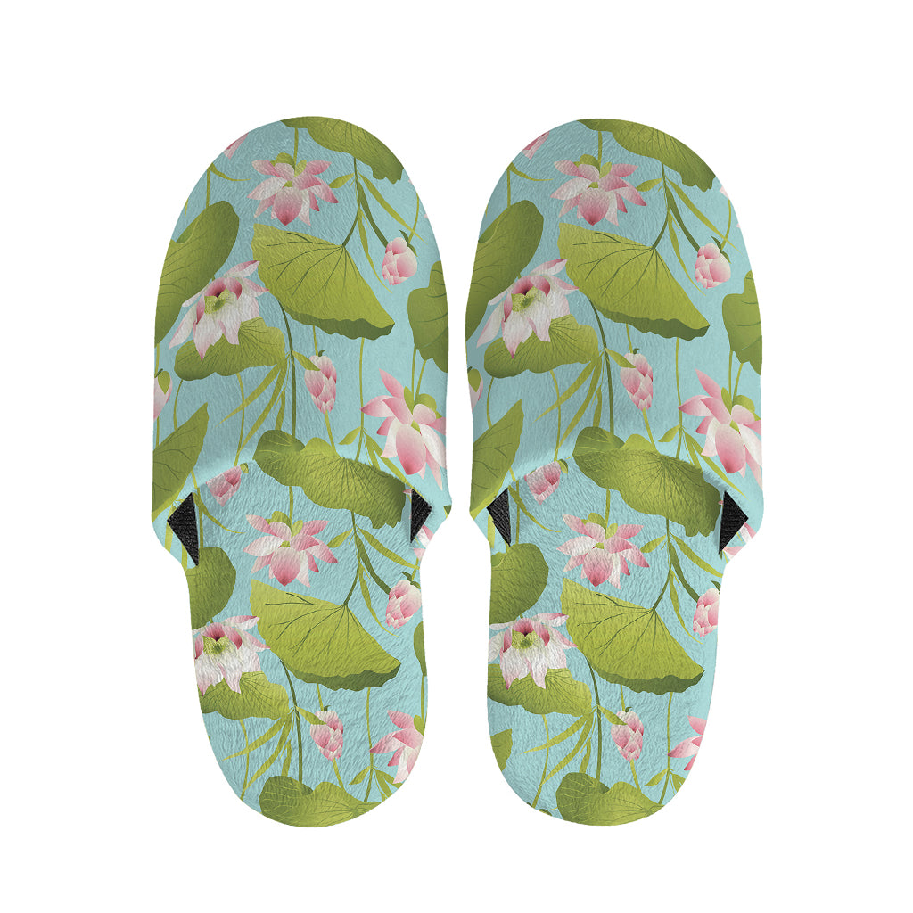 Pink Lotus Pattern Print Slippers