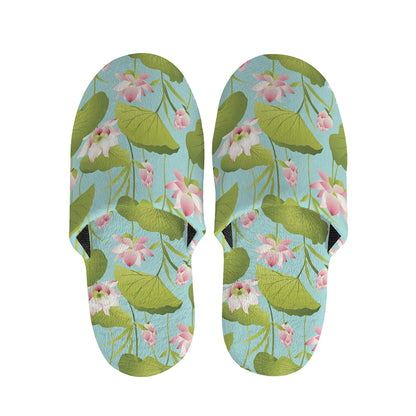 Pink Lotus Pattern Print Slippers