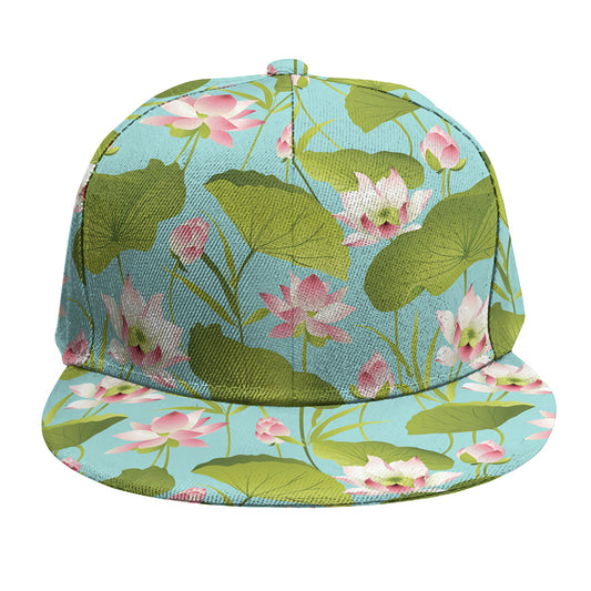 Pink Lotus Pattern Print Snapback Cap