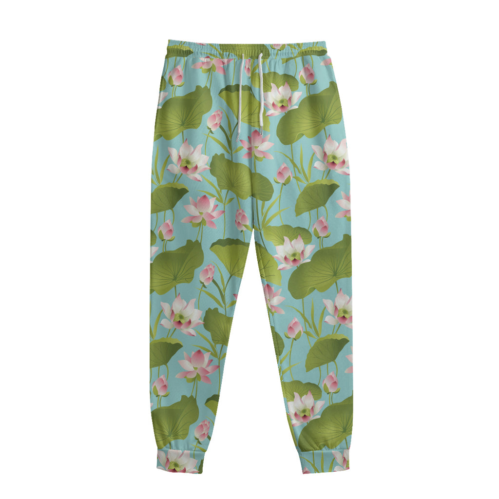 Pink Lotus Pattern Print Sweatpants