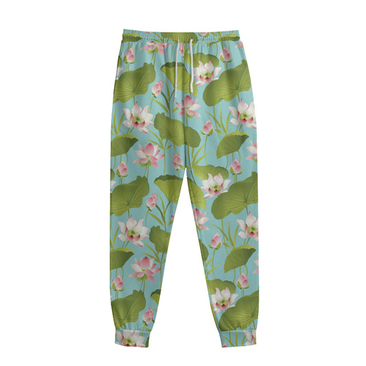 Pink Lotus Pattern Print Sweatpants