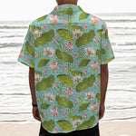 Pink Lotus Pattern Print Textured Short Sleeve Shirt