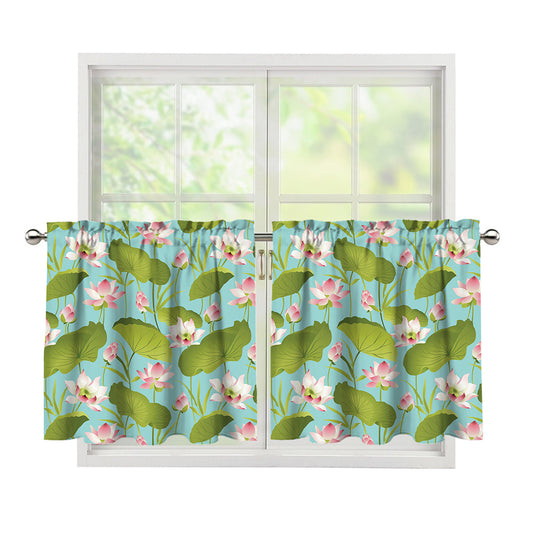 Pink Lotus Pattern Print Tier Curtains