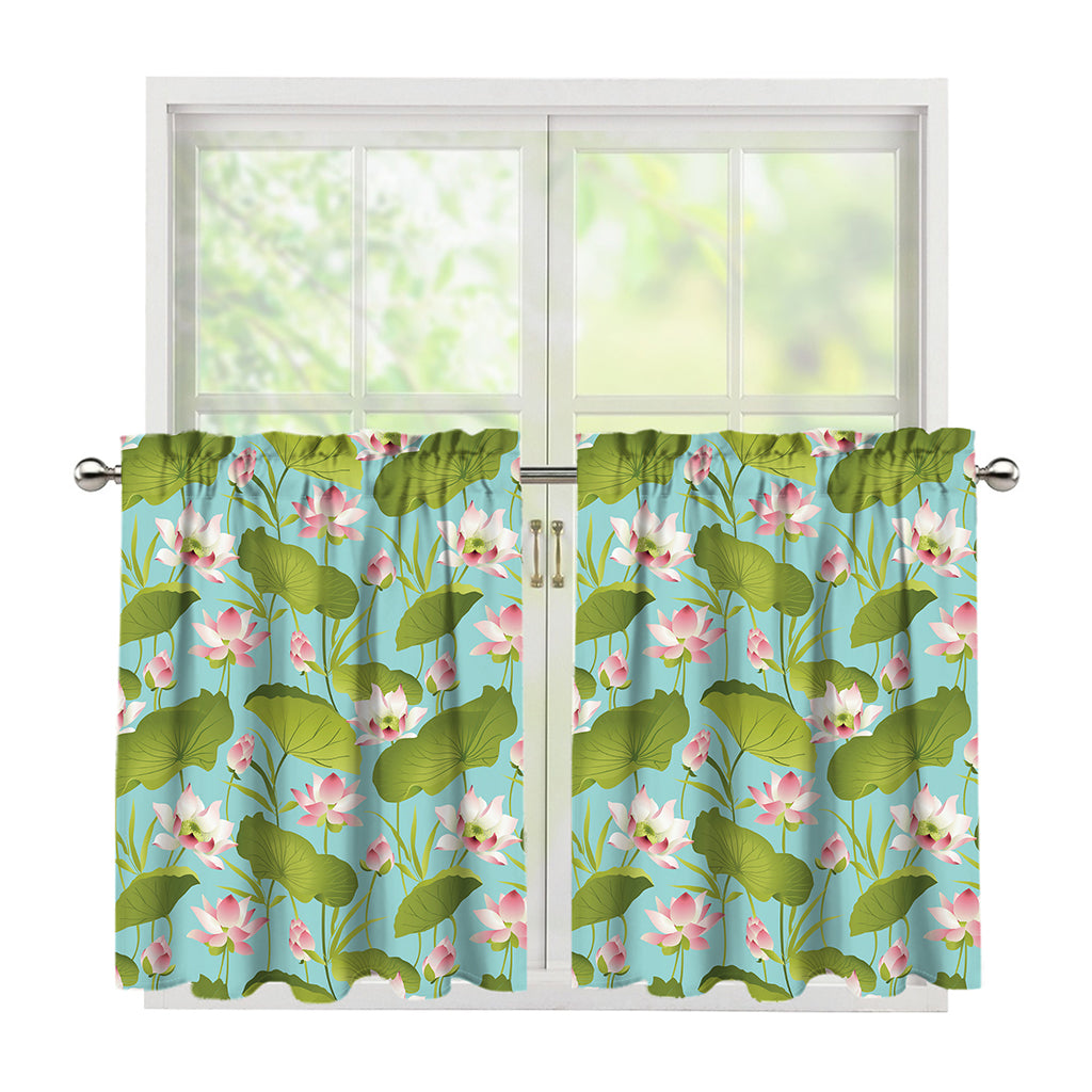 Pink Lotus Pattern Print Tier Curtains
