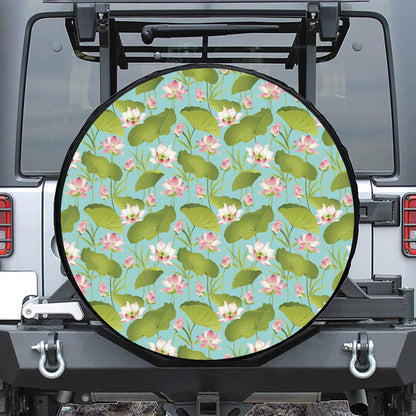 Pink Lotus Pattern Print Tire Cover