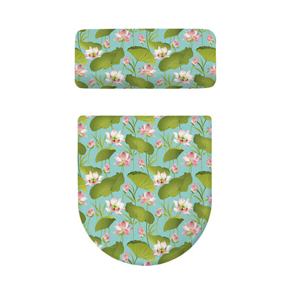 Pink Lotus Pattern Print Toilet Lid And Tank Cover Set