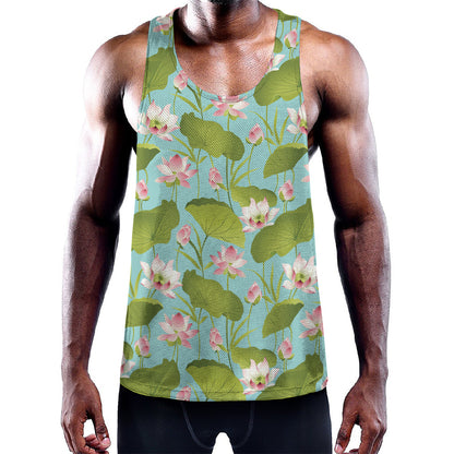Pink Lotus Pattern Print Training Tank Top