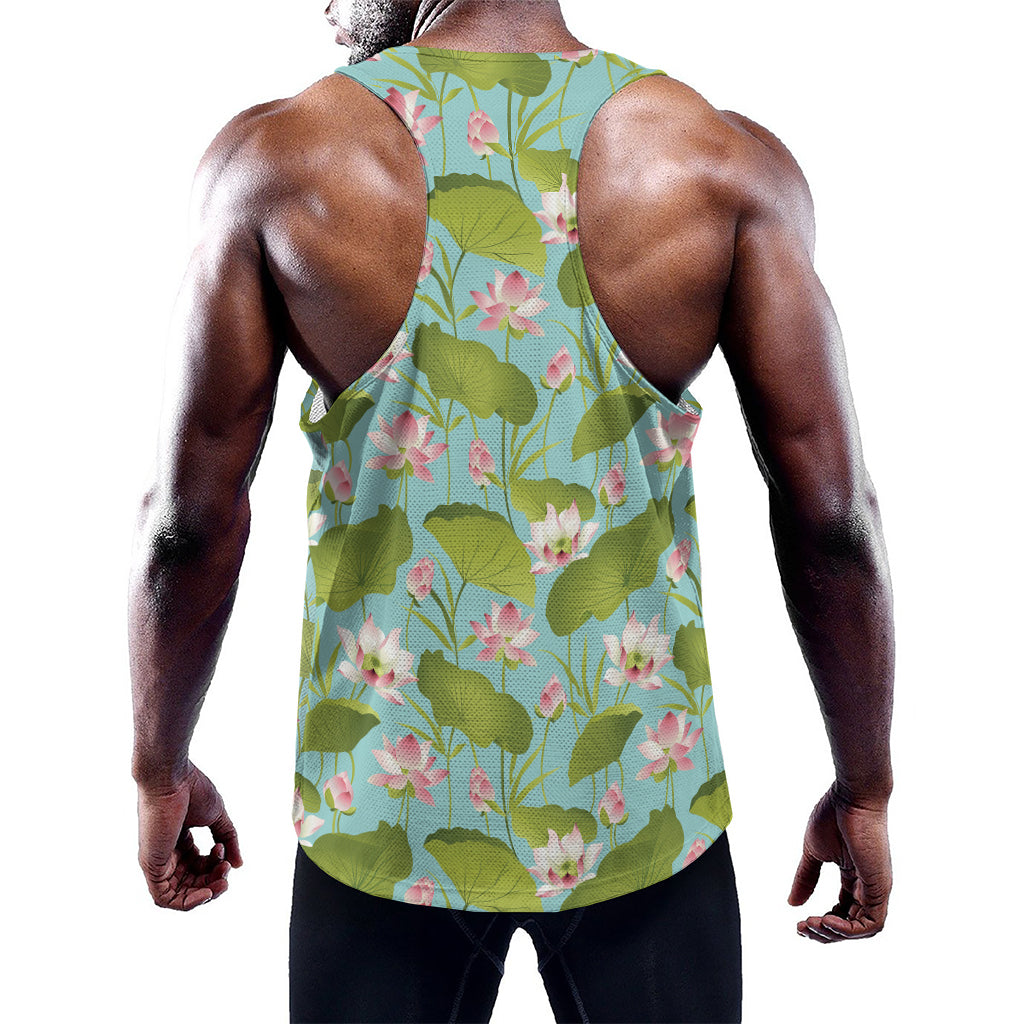 Pink Lotus Pattern Print Training Tank Top