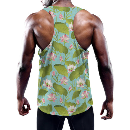 Pink Lotus Pattern Print Training Tank Top