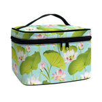 Pink Lotus Pattern Print Travel Makeup Bag