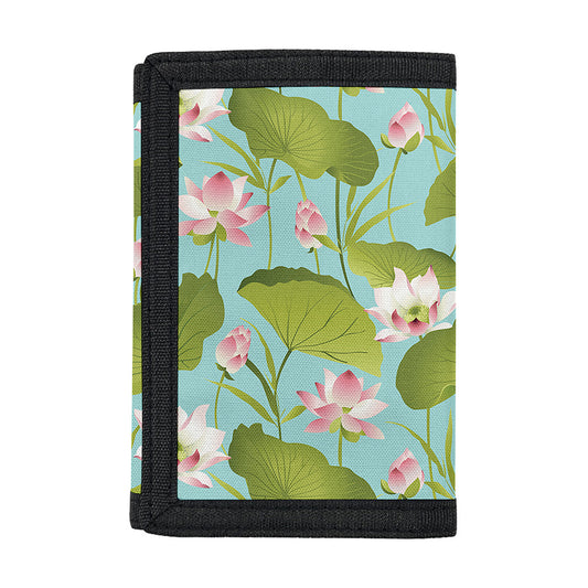 Pink Lotus Pattern Print Trifold Wallet