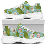 Pink Lotus Pattern Print White Chunky Shoes