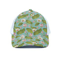 Pink Lotus Pattern Print White Mesh Trucker Hat