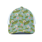 Pink Lotus Pattern Print White Mesh Trucker Cap