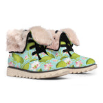 Pink Lotus Pattern Print Winter Boots