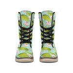 Pink Lotus Pattern Print Winter Boots