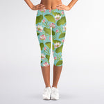 Pink Lotus Pattern Print Women's Capri Leggings
