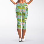 Pink Lotus Pattern Print Women's Capri Leggings