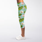 Pink Lotus Pattern Print Women's Capri Leggings