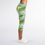 Pink Lotus Pattern Print Women's Capri Leggings