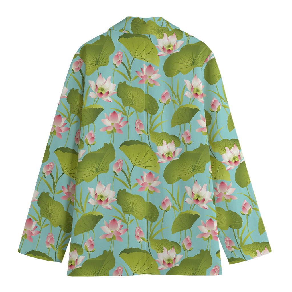 Pink Lotus Pattern Print Women's Cotton Blazer