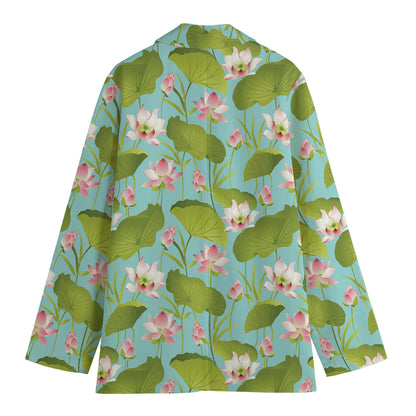 Pink Lotus Pattern Print Women's Cotton Blazer