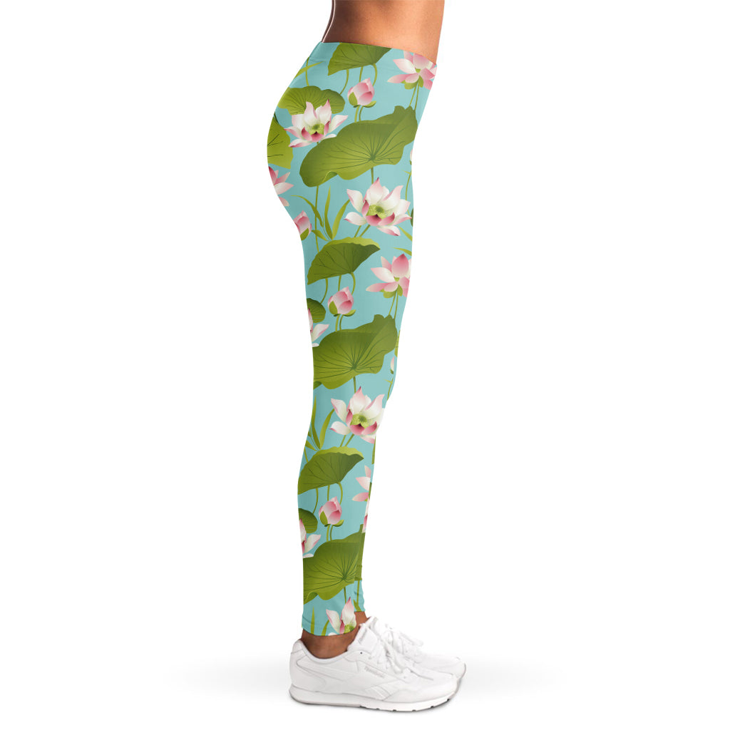 Pink Lotus Pattern Print Women's Leggings