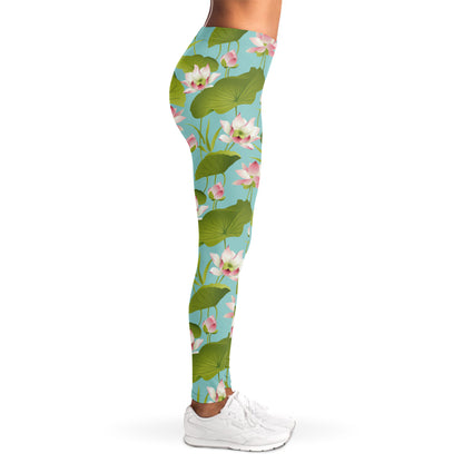 Pink Lotus Pattern Print Women's Leggings