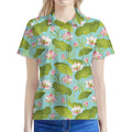 Pink Lotus Pattern Print Women's Polo Shirt