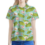 Pink Lotus Pattern Print Women's Polo Shirt