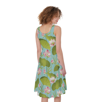 Pink Lotus Pattern Print Women's Sleeveless Dress