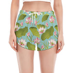 Pink Lotus Pattern Print Women's Split Running Shorts