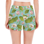 Pink Lotus Pattern Print Women's Split Running Shorts