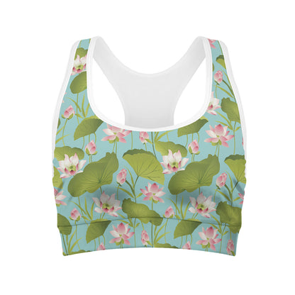 Pink Lotus Pattern Print Women's Sports Bra