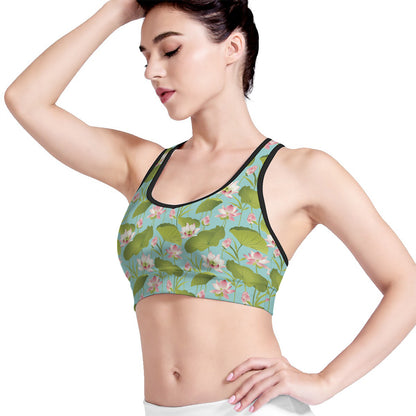 Pink Lotus Pattern Print Women's Sports Bra
