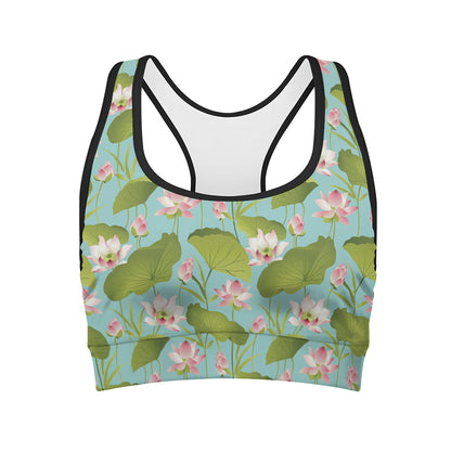Pink Lotus Pattern Print Women's Sports Bra
