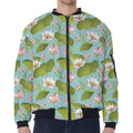 Pink Lotus Pattern Print Zip Sleeve Bomber Jacket