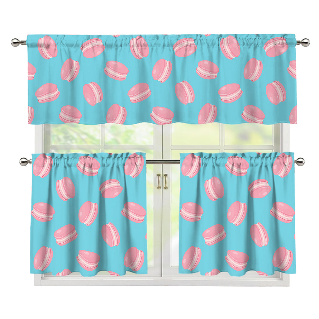 Pink Macaron Pattern Print 3 Piece Kitchen Curtains