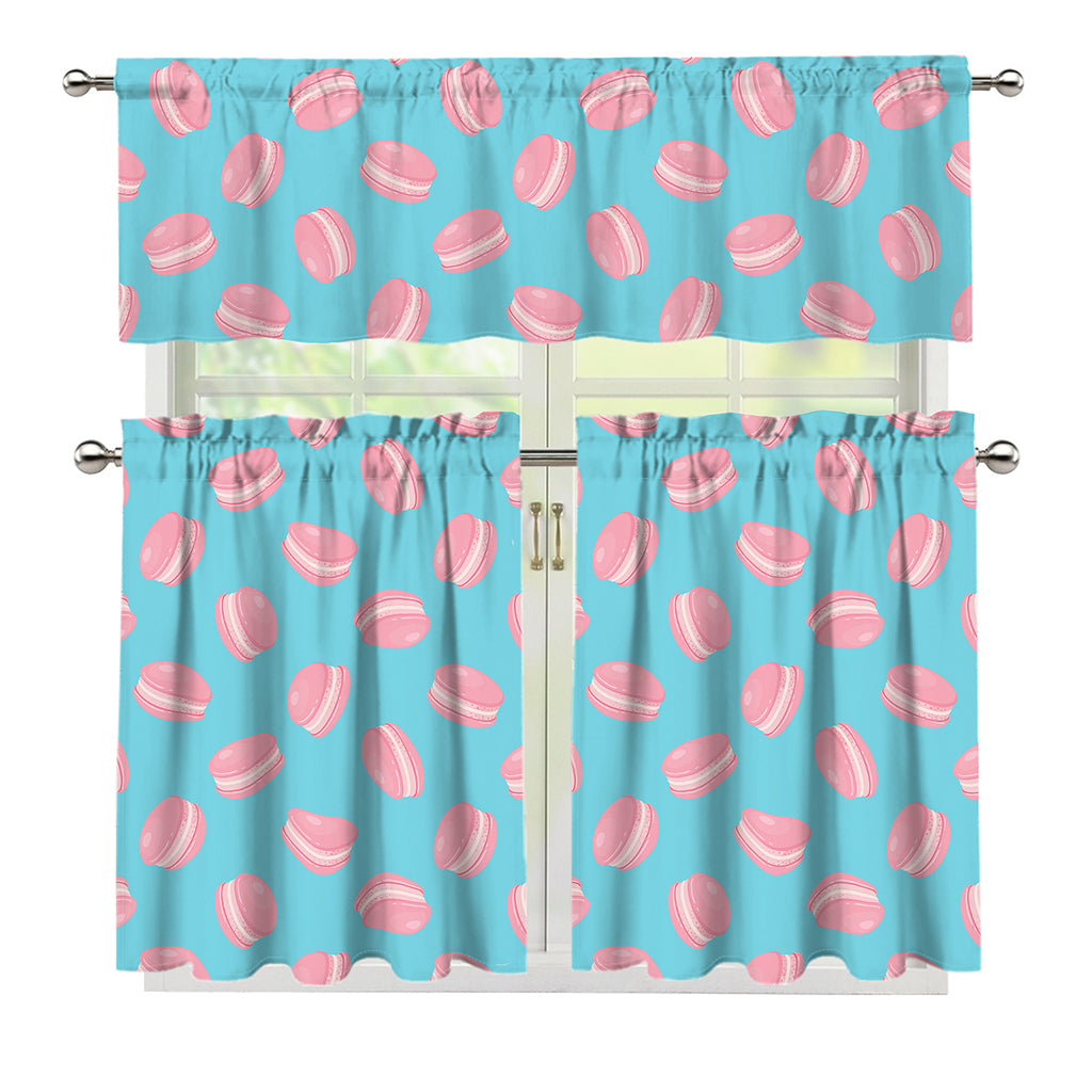 Pink Macaron Pattern Print 3 Piece Kitchen Curtains