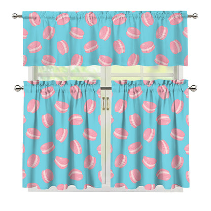 Pink Macaron Pattern Print 3 Piece Kitchen Curtains