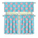 Pink Macaron Pattern Print 3 Piece Kitchen Curtains