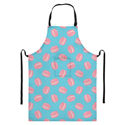 Pink Macaron Pattern Print Bib Apron With Pocket