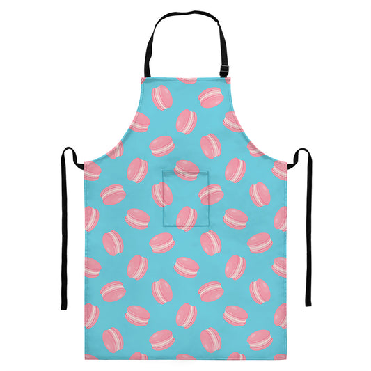 Pink Macaron Pattern Print Bib Apron With Pocket