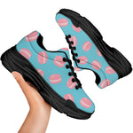 Pink Macaron Pattern Print Black Chunky Shoes