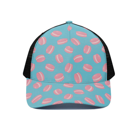 Pink Macaron Pattern Print Black Mesh Trucker Cap