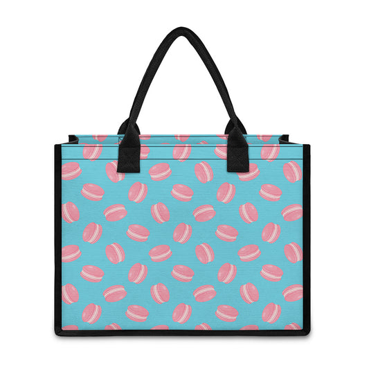 Pink Macaron Pattern Print Canvas Tote Bag