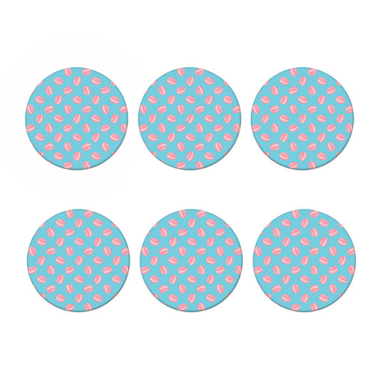 Pink Macaron Pattern Print Coaster Set