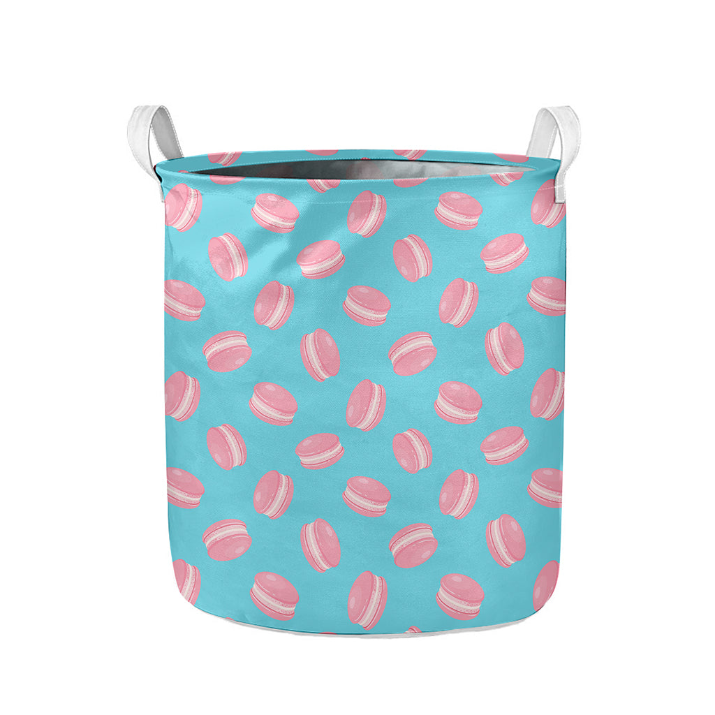 Pink Macaron Pattern Print Collapsible Laundry Basket