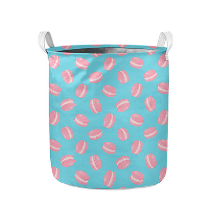 Pink Macaron Pattern Print Collapsible Laundry Basket
